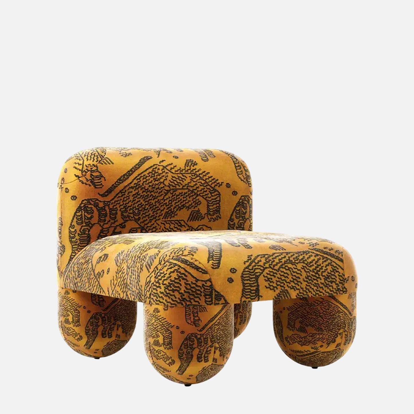 Zaefrique Pattern Sculpt Ochre Print Velvet Lounge Chair