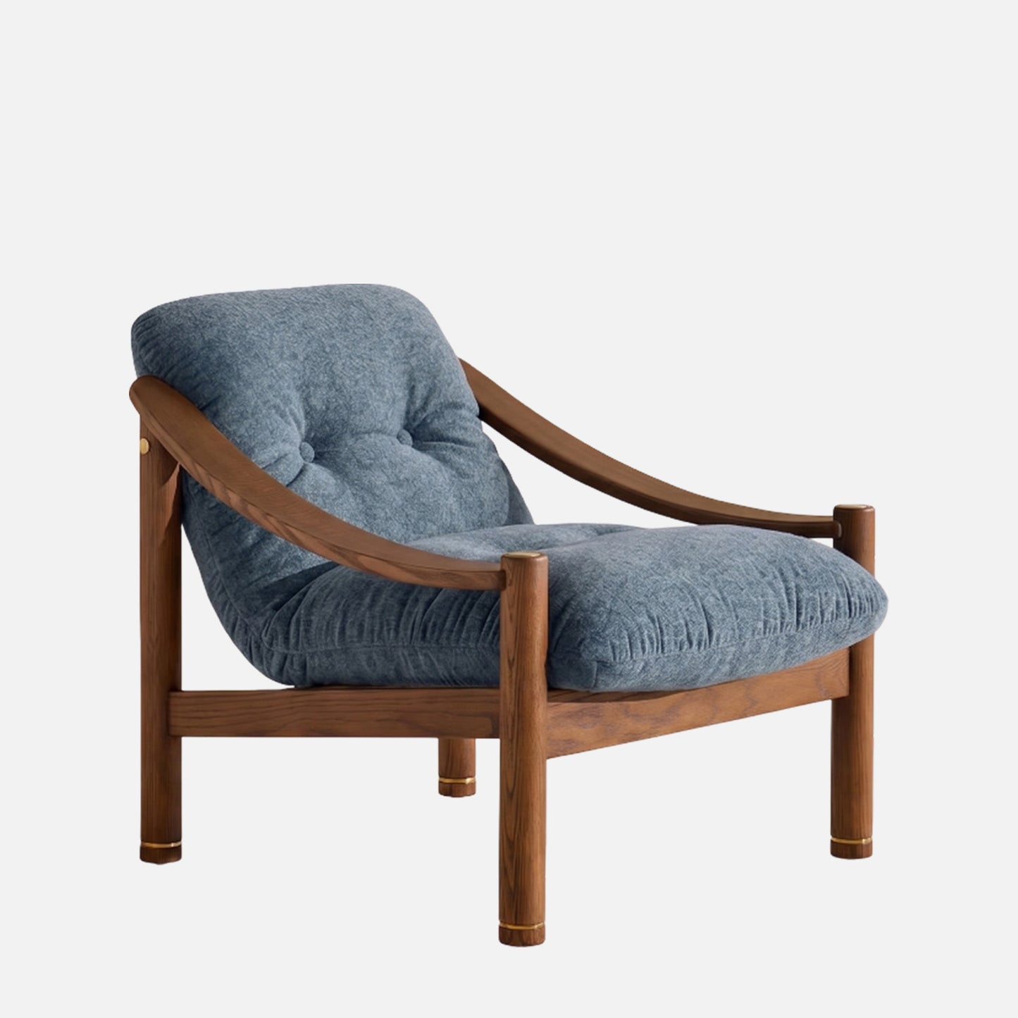 Aveeron Wood Frame Slate Blue Velvet Lounge Chair