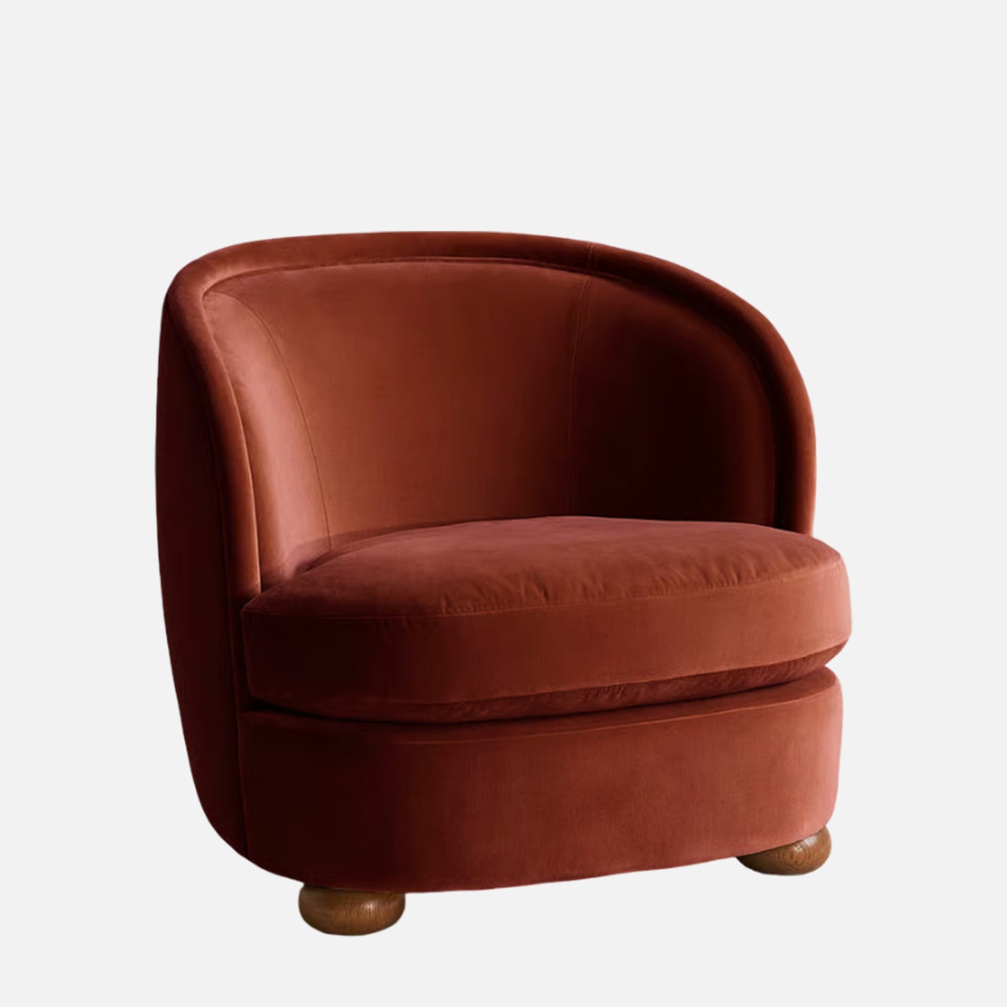 Orevella Classic Barrel Rust Red Velvet Lounge Chair