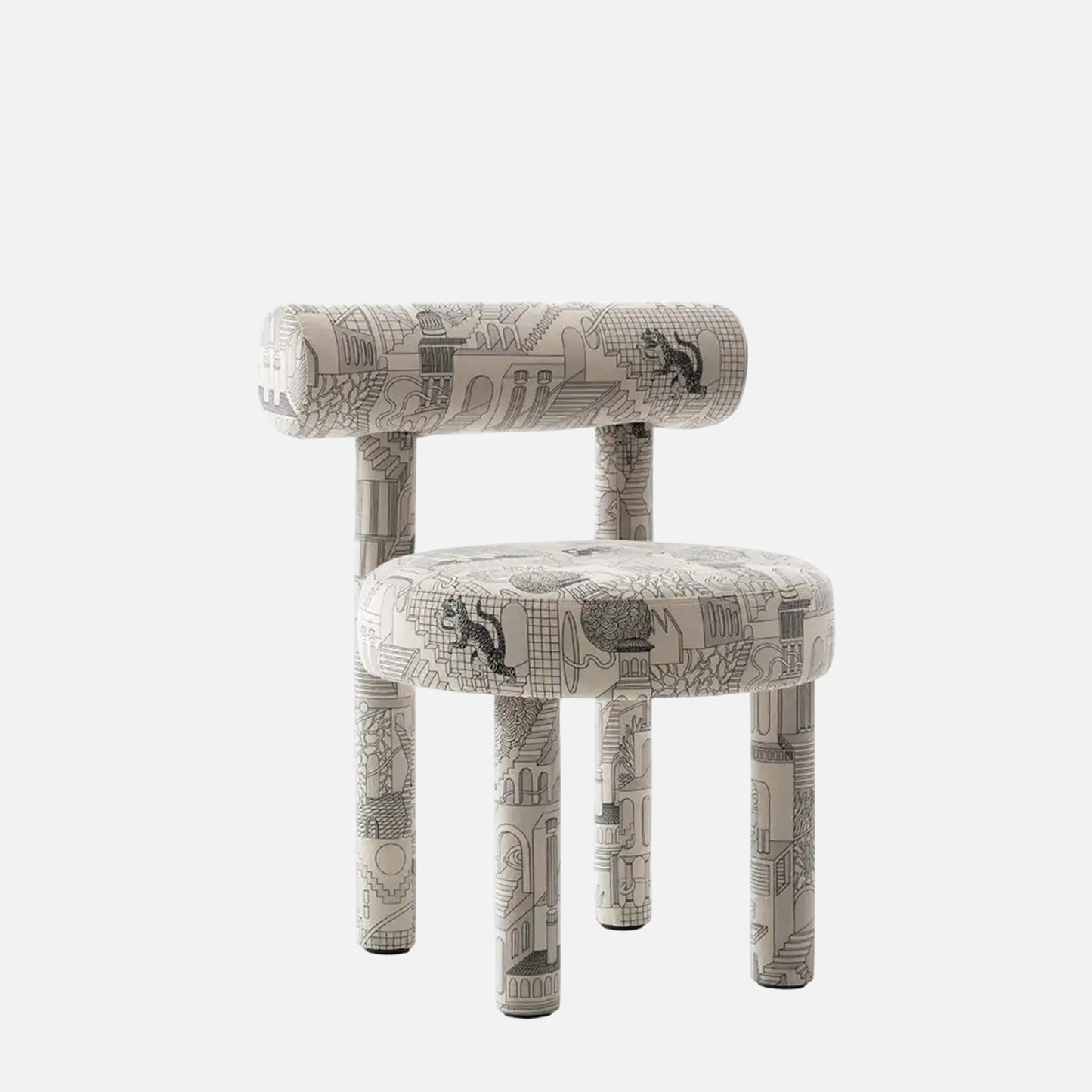 Moenvra Printed Ash Grey Pattern Velvet Dining Chair