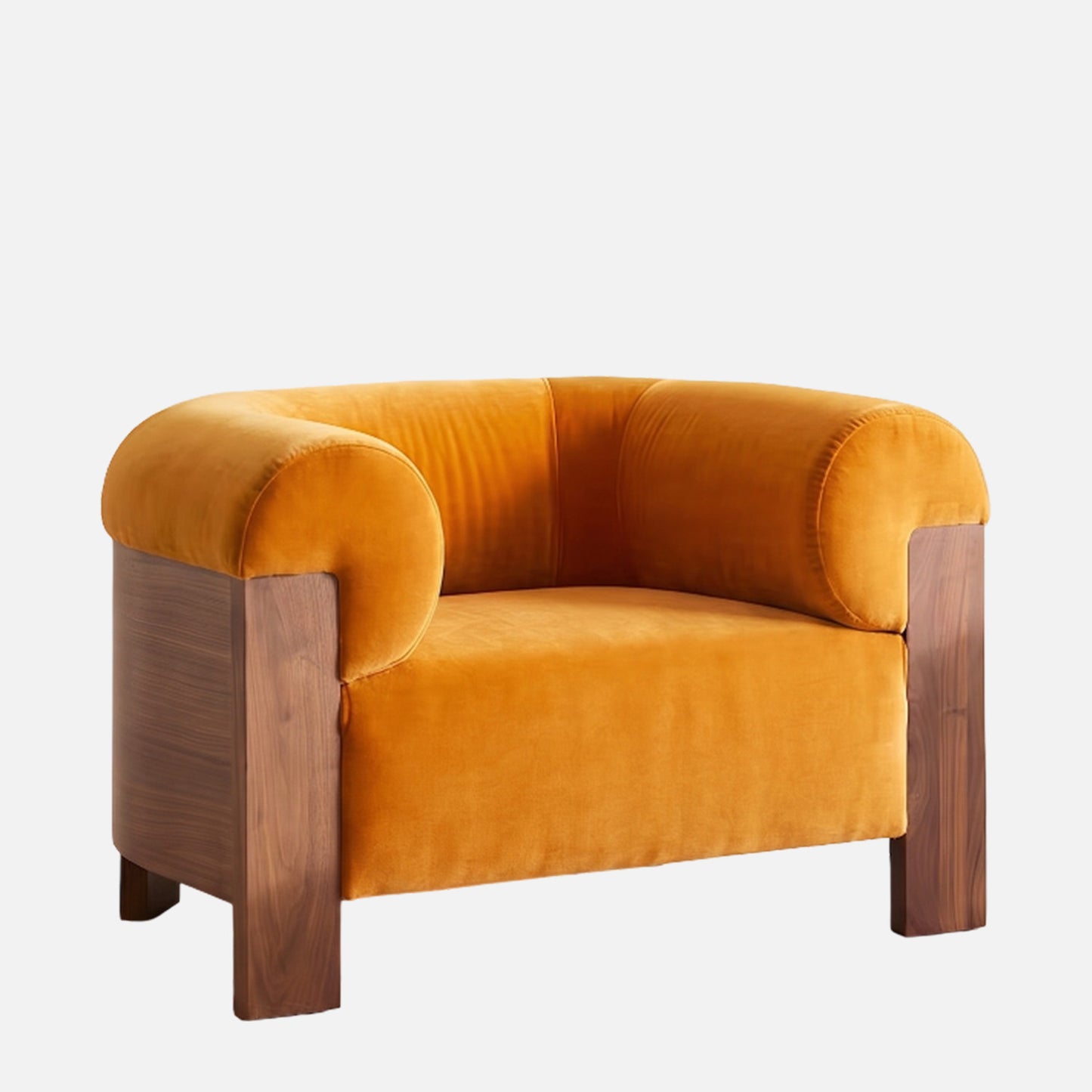 Treevino Wooden Arm Amber Brown Velvet Lounge Chair