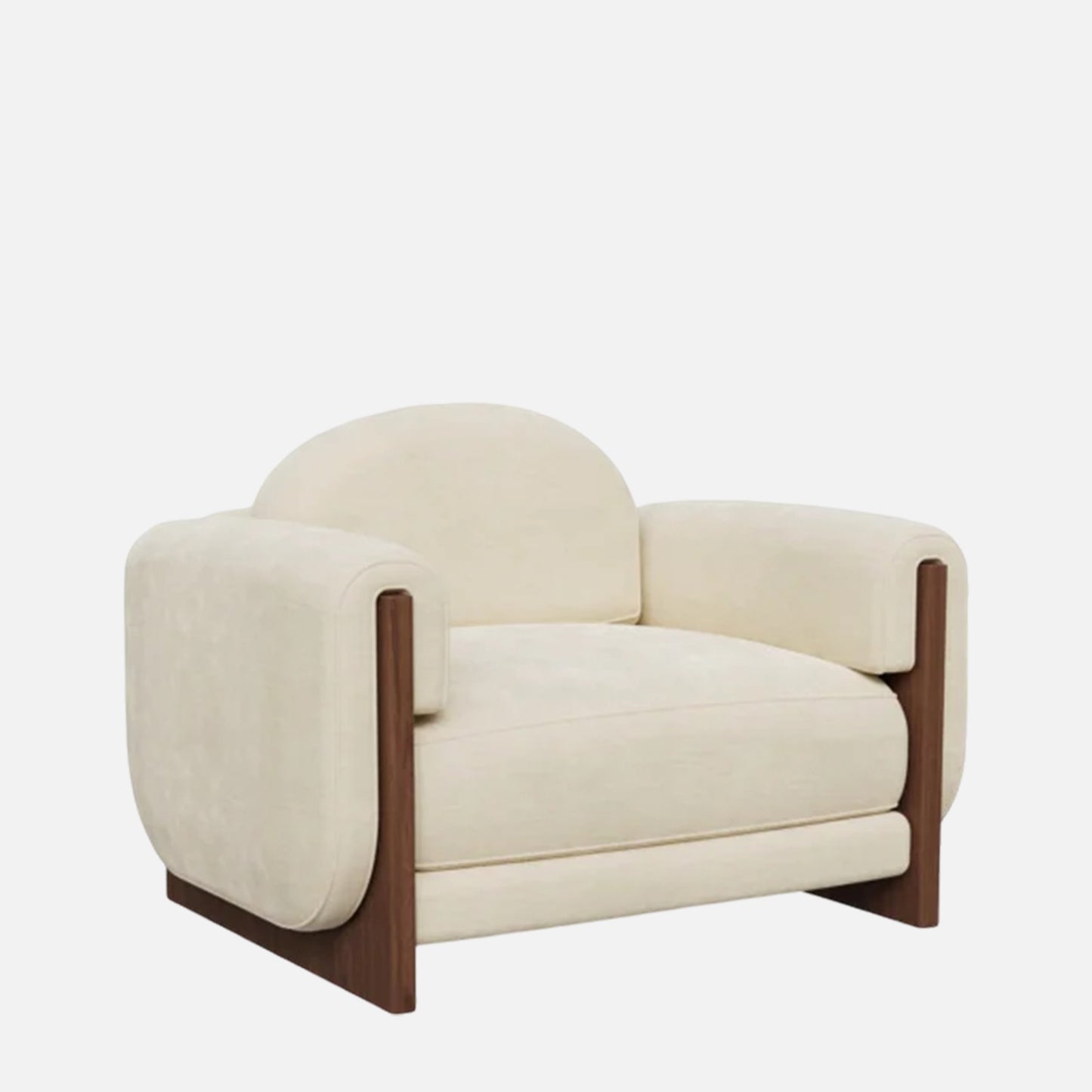 Breavion Classic Wood Arm Cream Velvet Lounge Chair