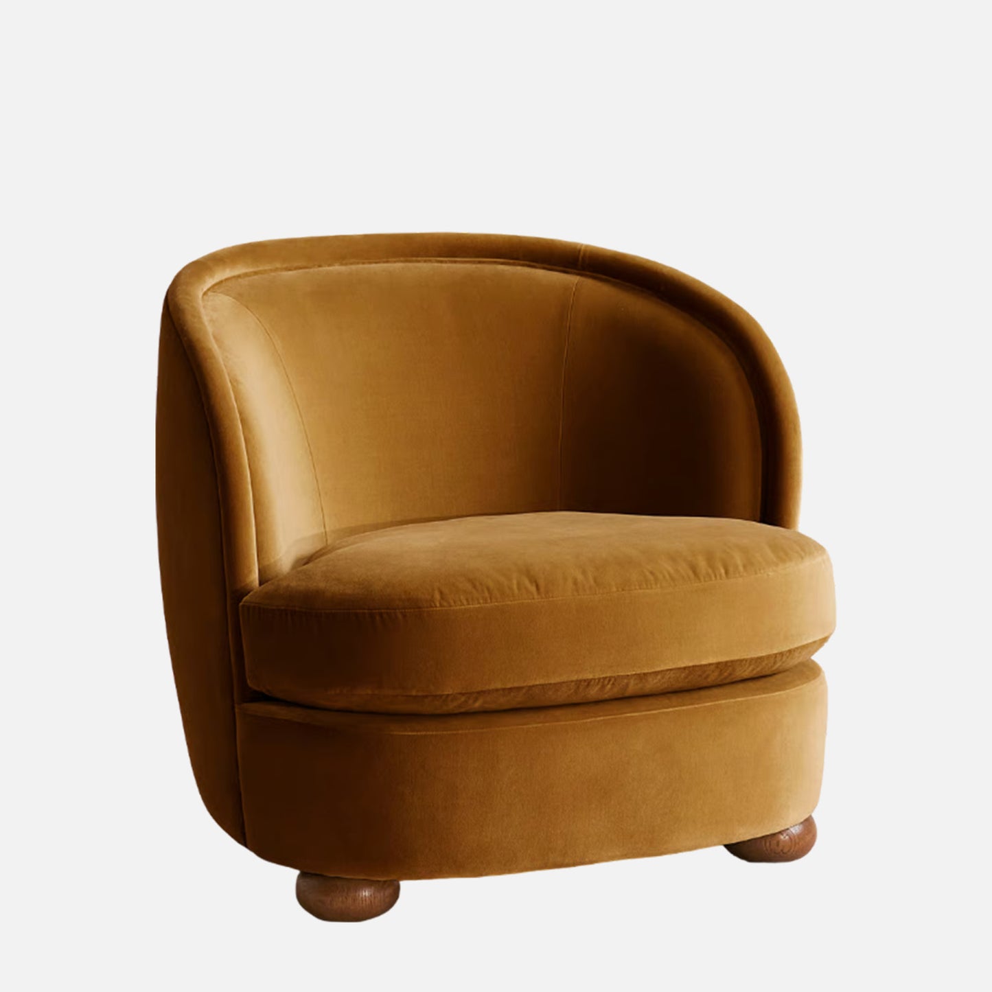 Orevella Classic Barrel Mustured Yellow Velvet Lounge Chair