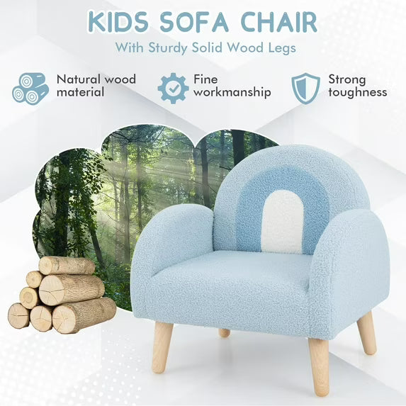 Baby Blue SkyArch Kids Armchair with Wooden LegsPlush Fabric