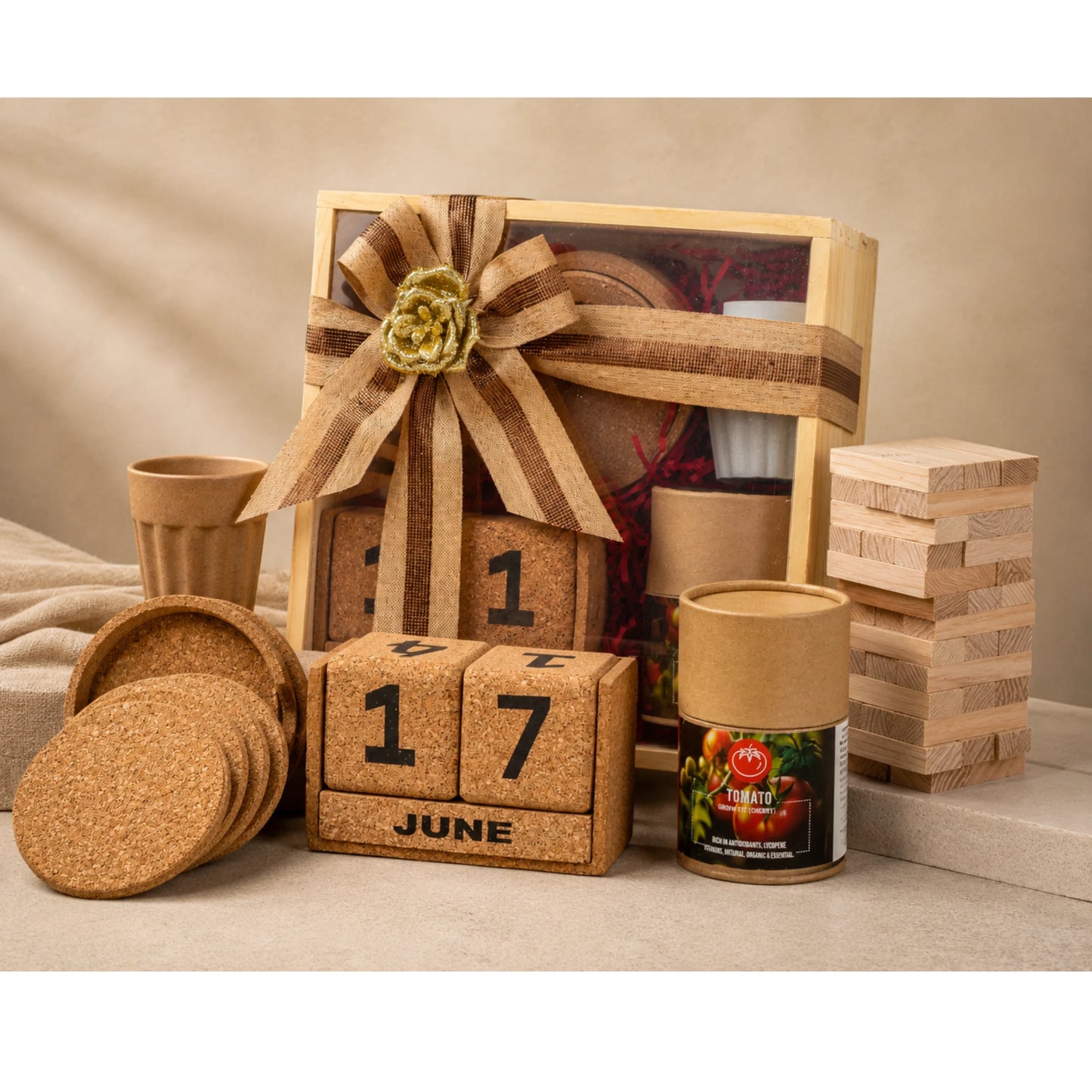 The Gift Tree Eco-Friendly Rice Husk Set with Coaster & Calendar Gift Boxes & Hampers for Employees, Family, Friends, Men and Women