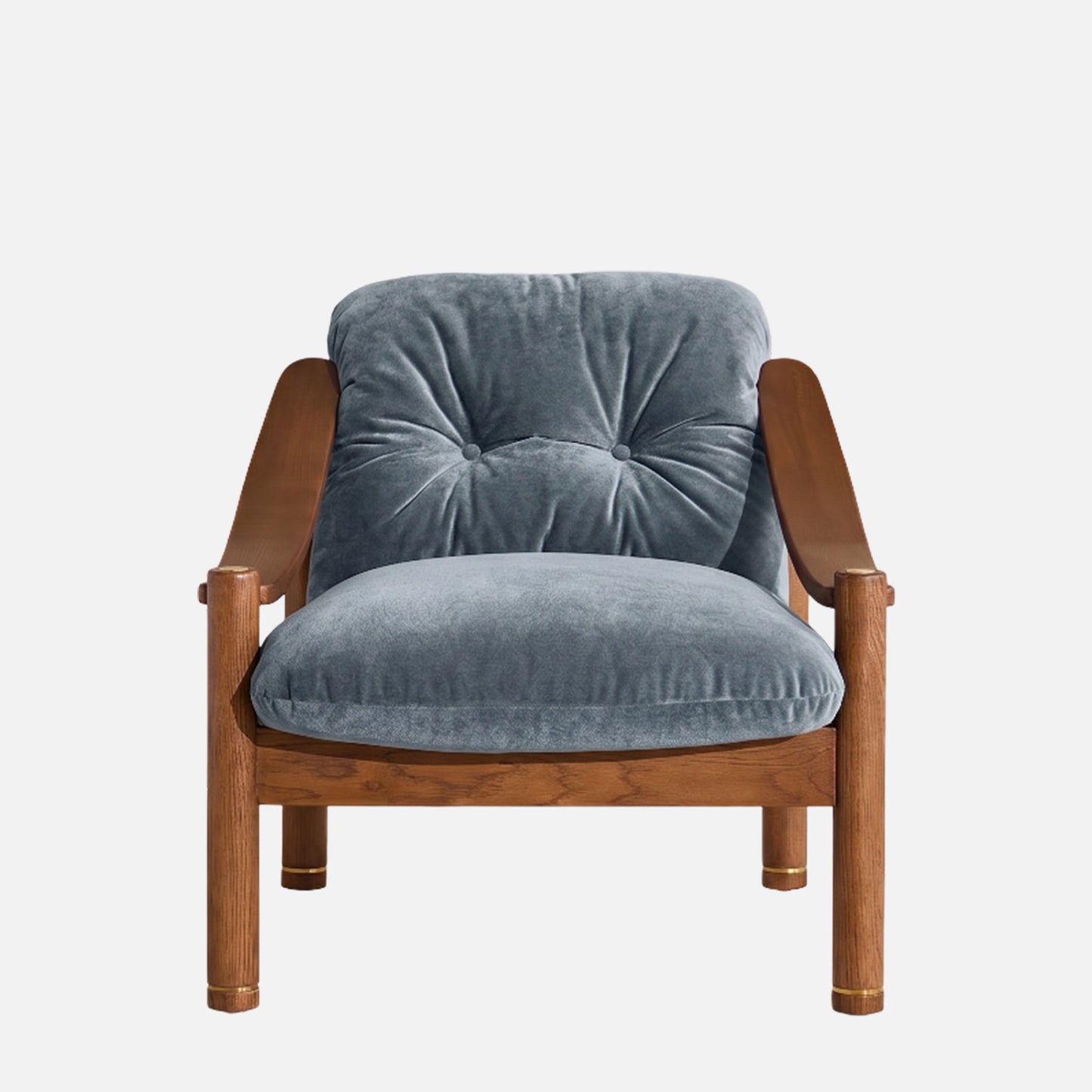 Aveeron Wood Frame Slate Blue Velvet Lounge Chair