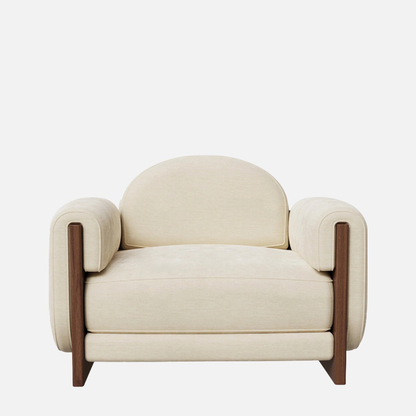 Breavion Classic Wood Arm Cream Velvet Lounge Chair
