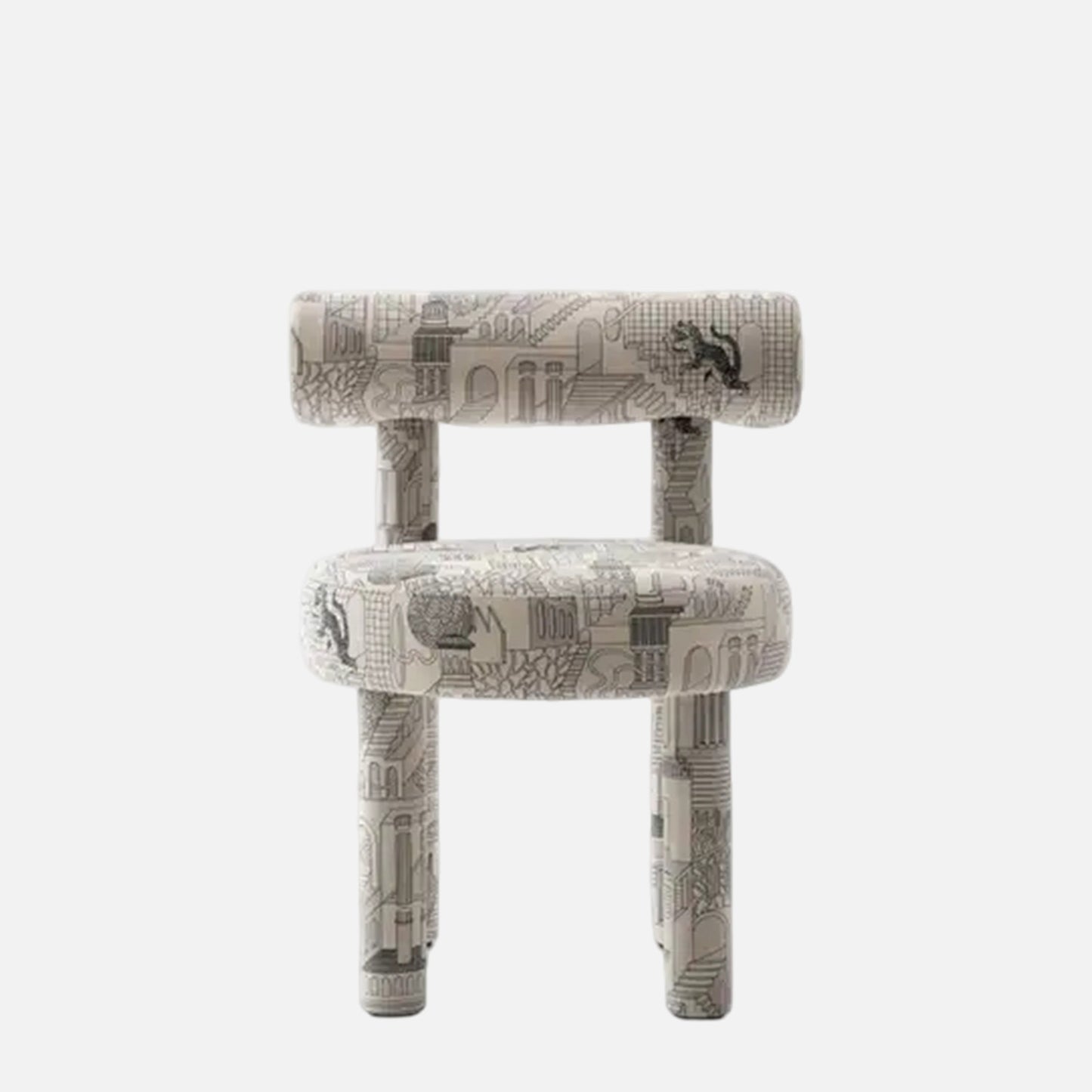 Moenvra Printed Ash Grey Pattern Velvet Dining Chair