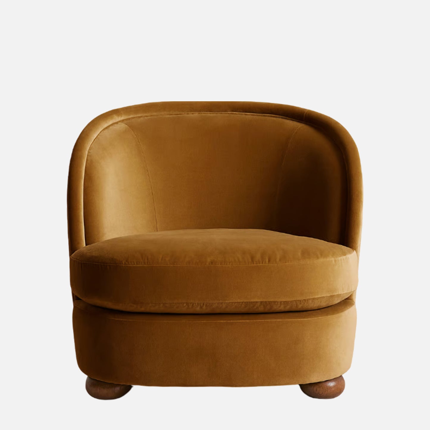 Orevella Classic Barrel Mustured Yellow Velvet Lounge Chair