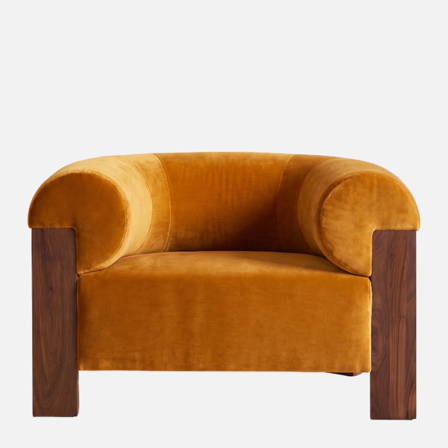 Treevino Wooden Arm Amber Brown Velvet Lounge Chair