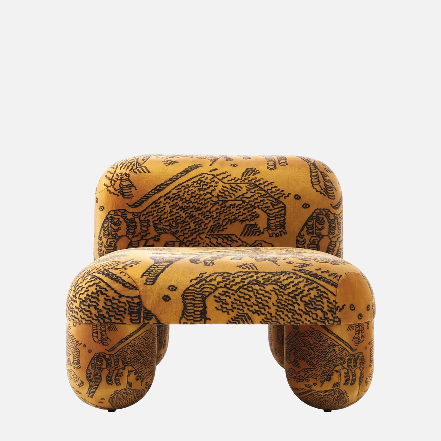 Zaefrique Pattern Sculpt Ochre Print Velvet Lounge Chair