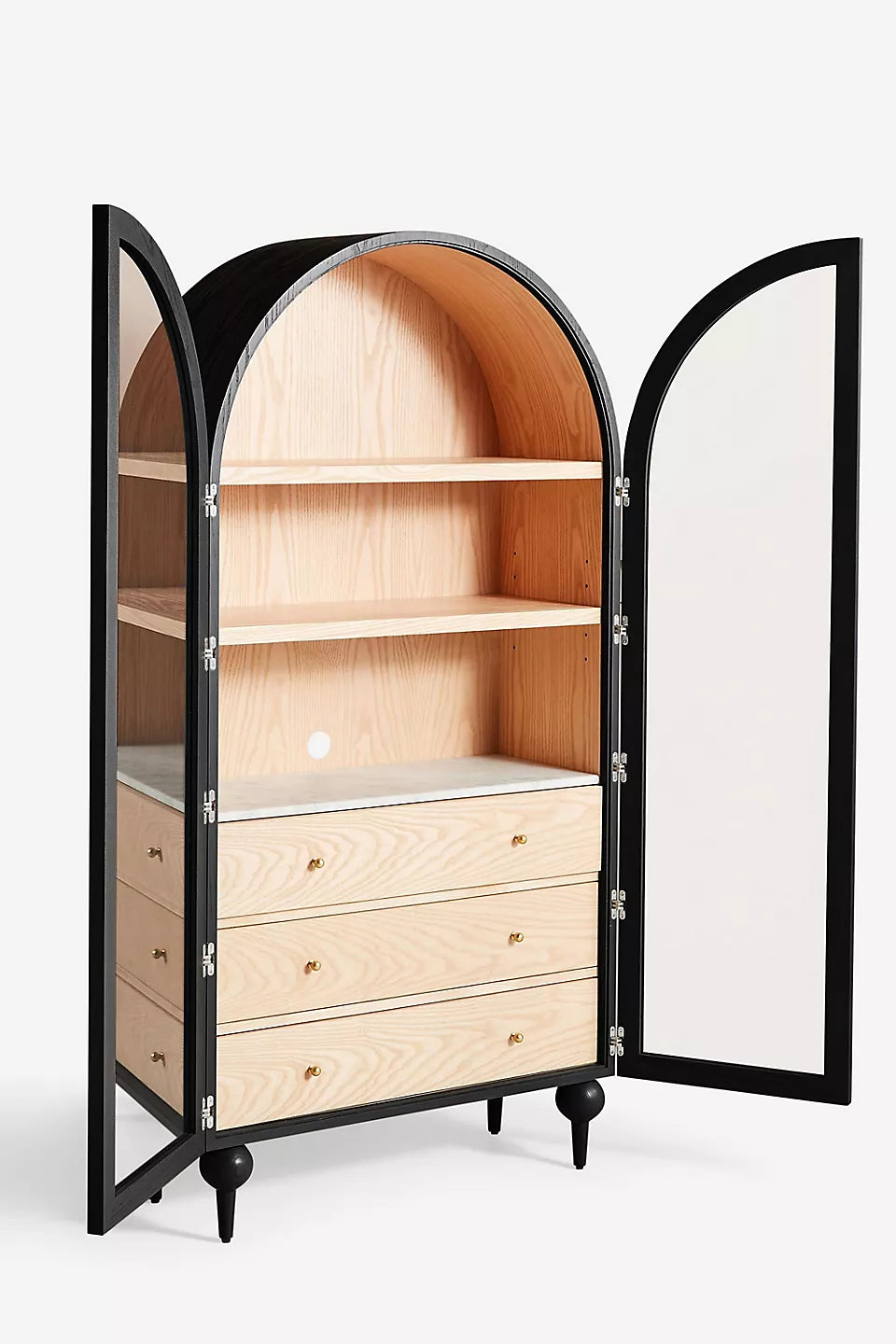 The Fern Marble Top Three-Drawer Storage Cabinet Black