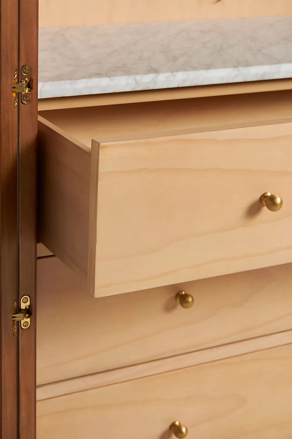 The Fern Marble Top Three-Drawer Storage Cabinet Tobacco