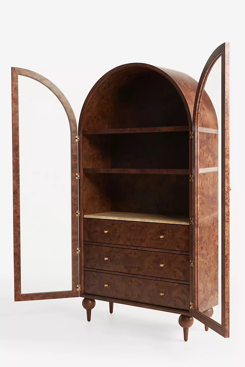The Fern Marble Top Three-Drawer Storage Cabinet Burl