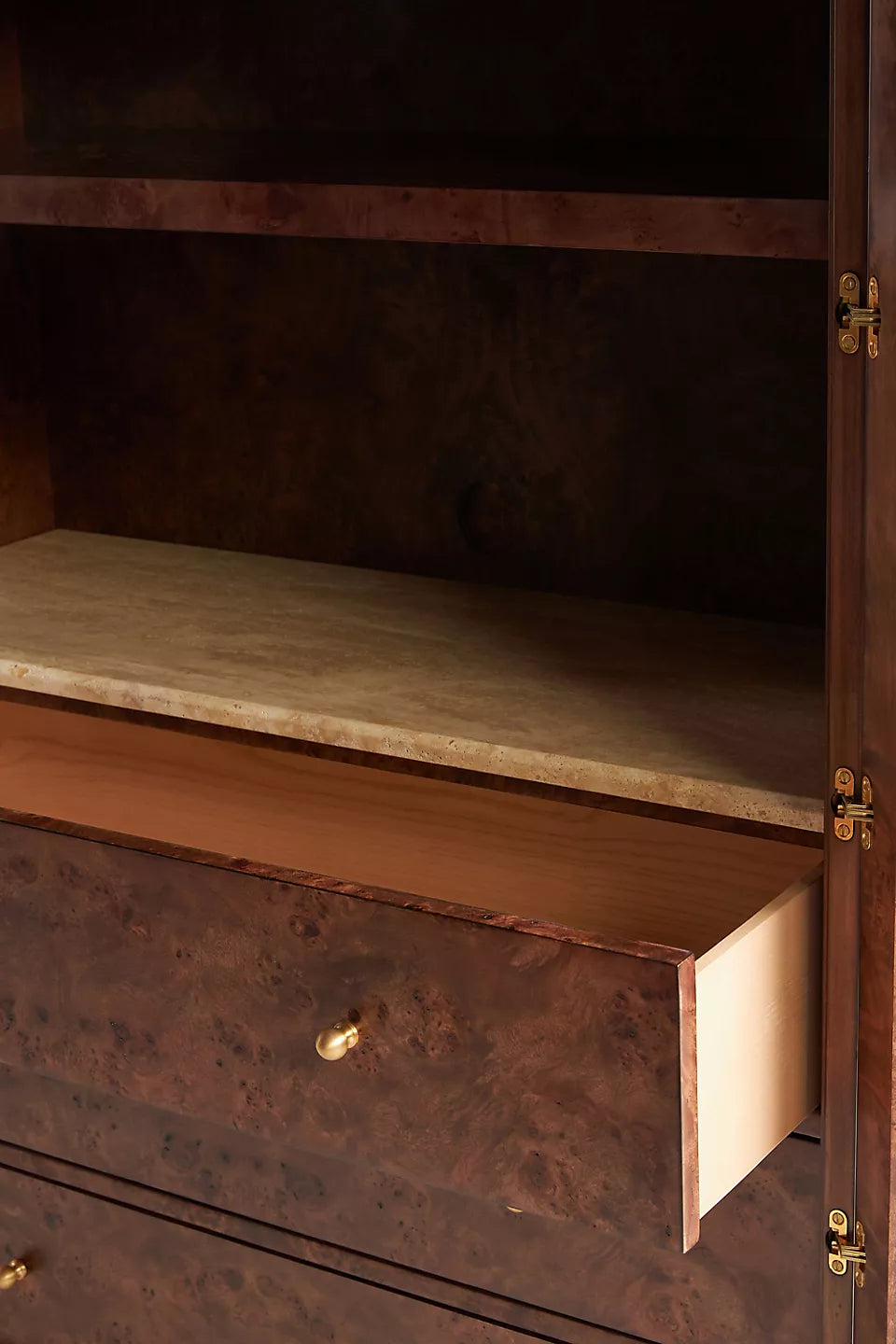 The Fern Marble Top Three-Drawer Storage Cabinet Burl