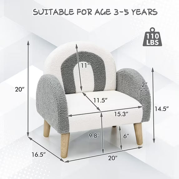 Grey & White CloudArch Kids Armchair with Wooden LegsPlush Fabric