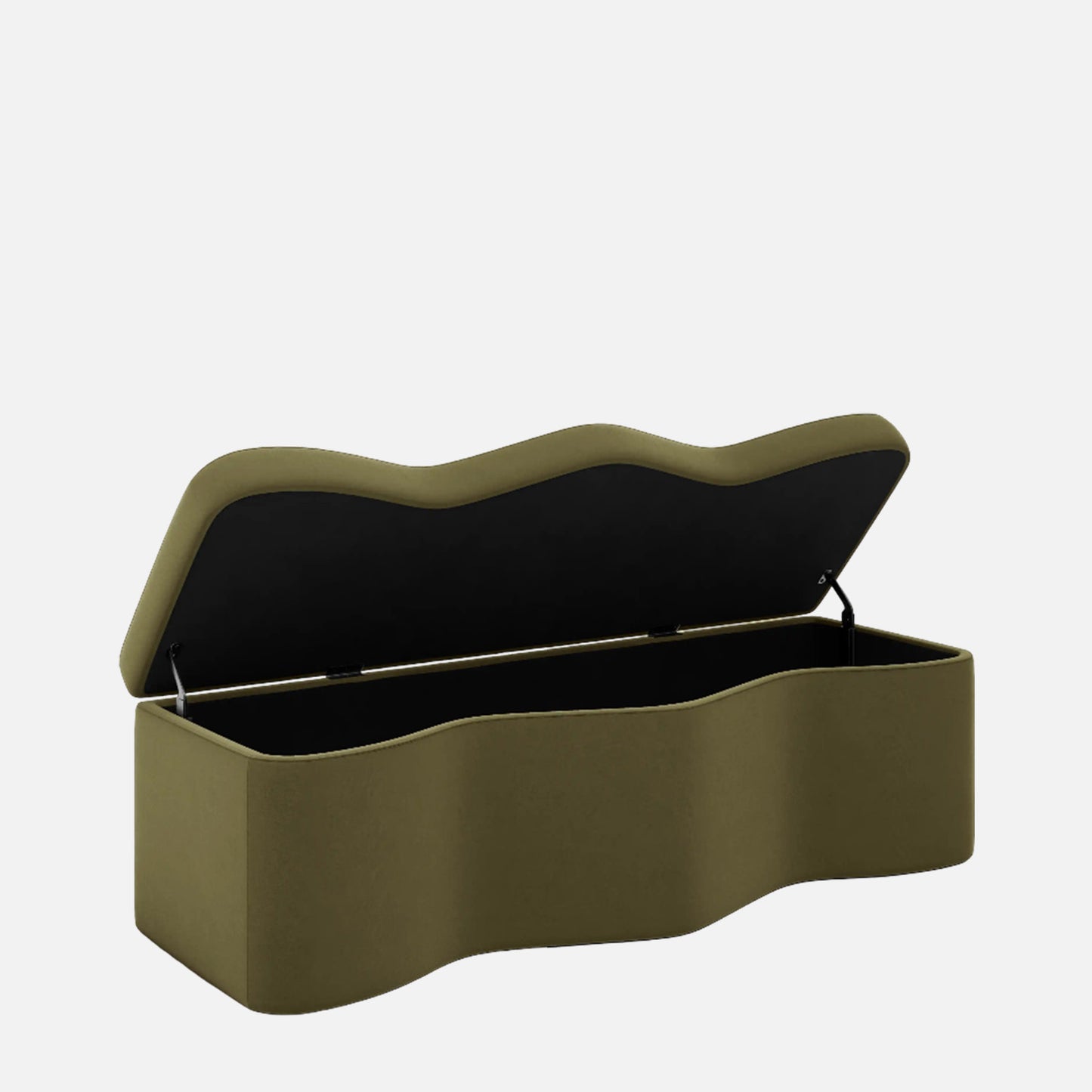 Velmora Wave Moss Green Boucle Storage Bench