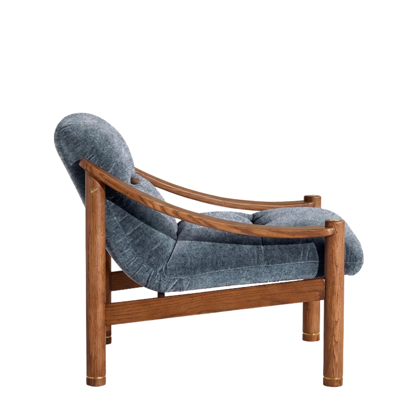Aveeron Wood Frame Slate Blue Velvet Lounge Chair