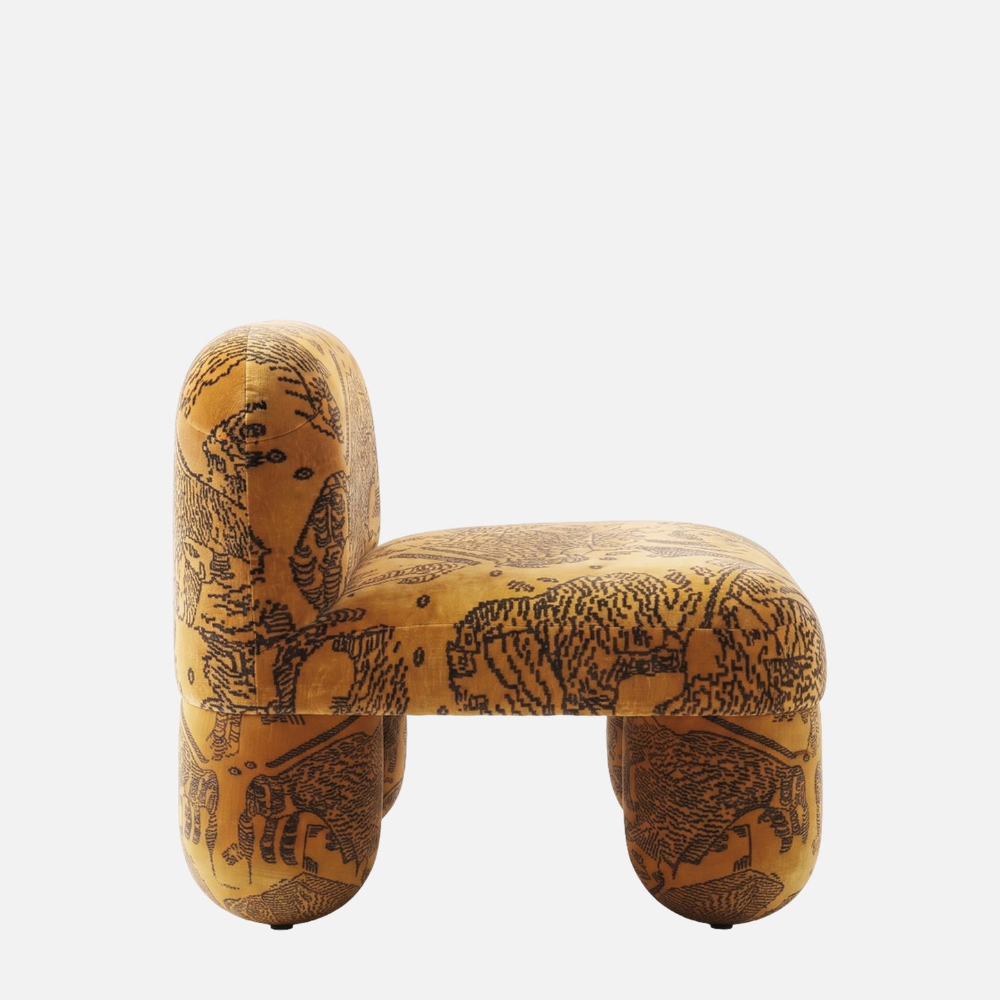 Zaefrique Pattern Sculpt Ochre Print Velvet Lounge Chair