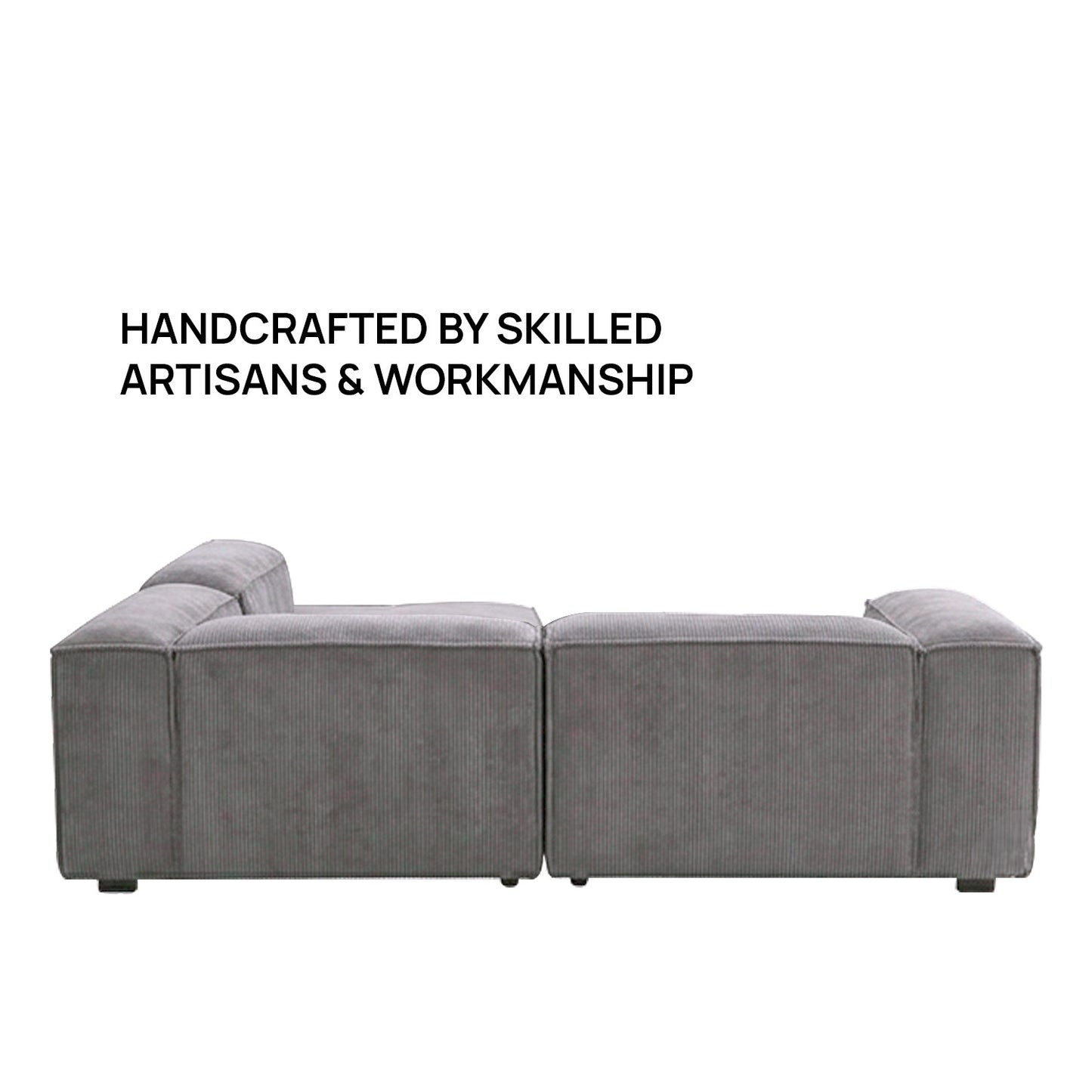 Elegant Edge 2 Seater Versatile Corduroy Grey L Shaped Sofa