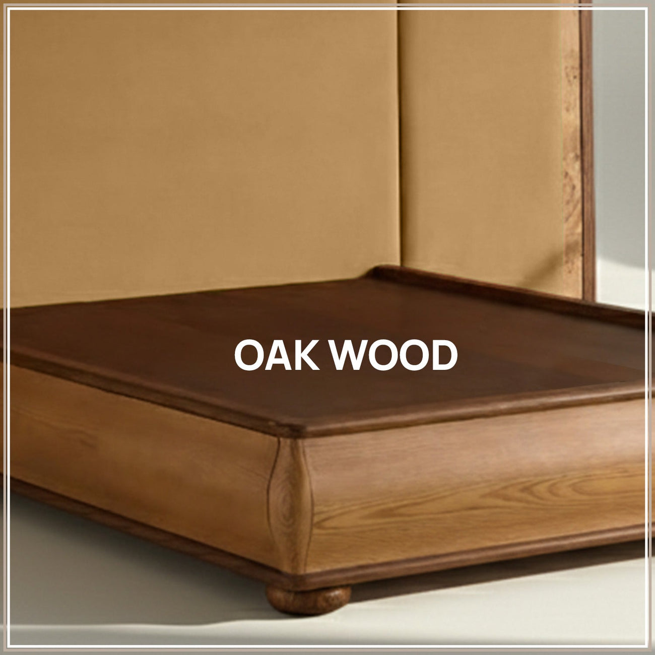Elowen Softline Queen Size Bed in Camel Brown Velvet with Oak wood Frame & Hydraulic Storage