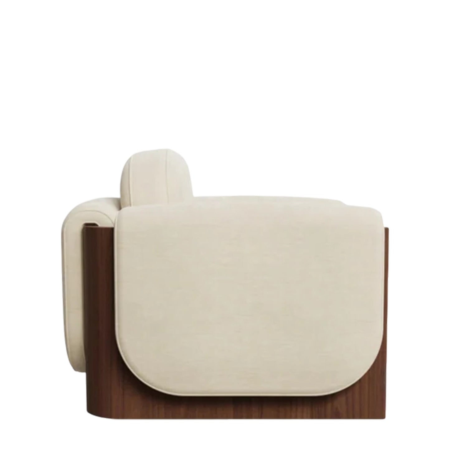 Breavion Classic Wood Arm Cream Velvet Lounge Chair
