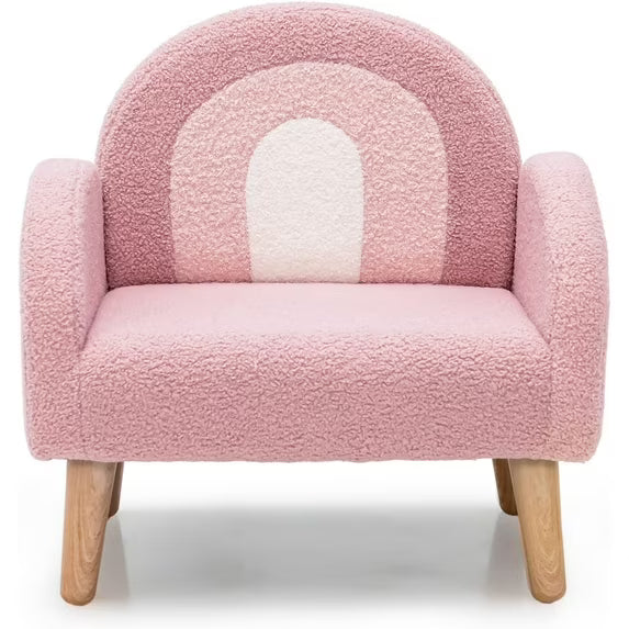 Soft Pink BlushArch Kids Armchair with Wooden LegsPlush Fabric