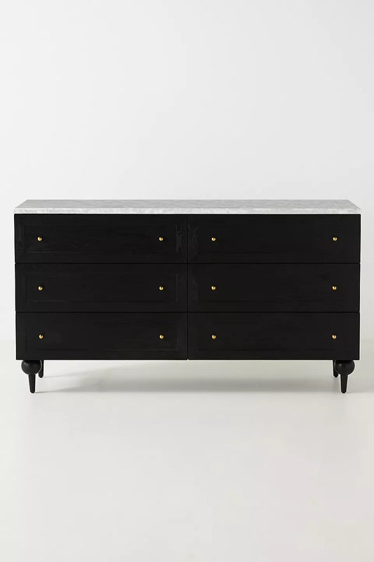 The Fern Marble Top Six-Drawer Dresser Black