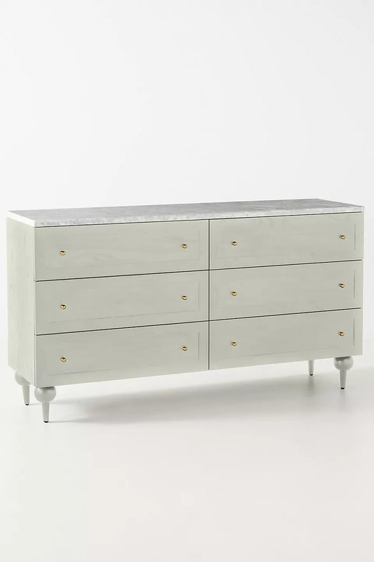 The Fern Marble Top Six-Drawer Dresser Sage