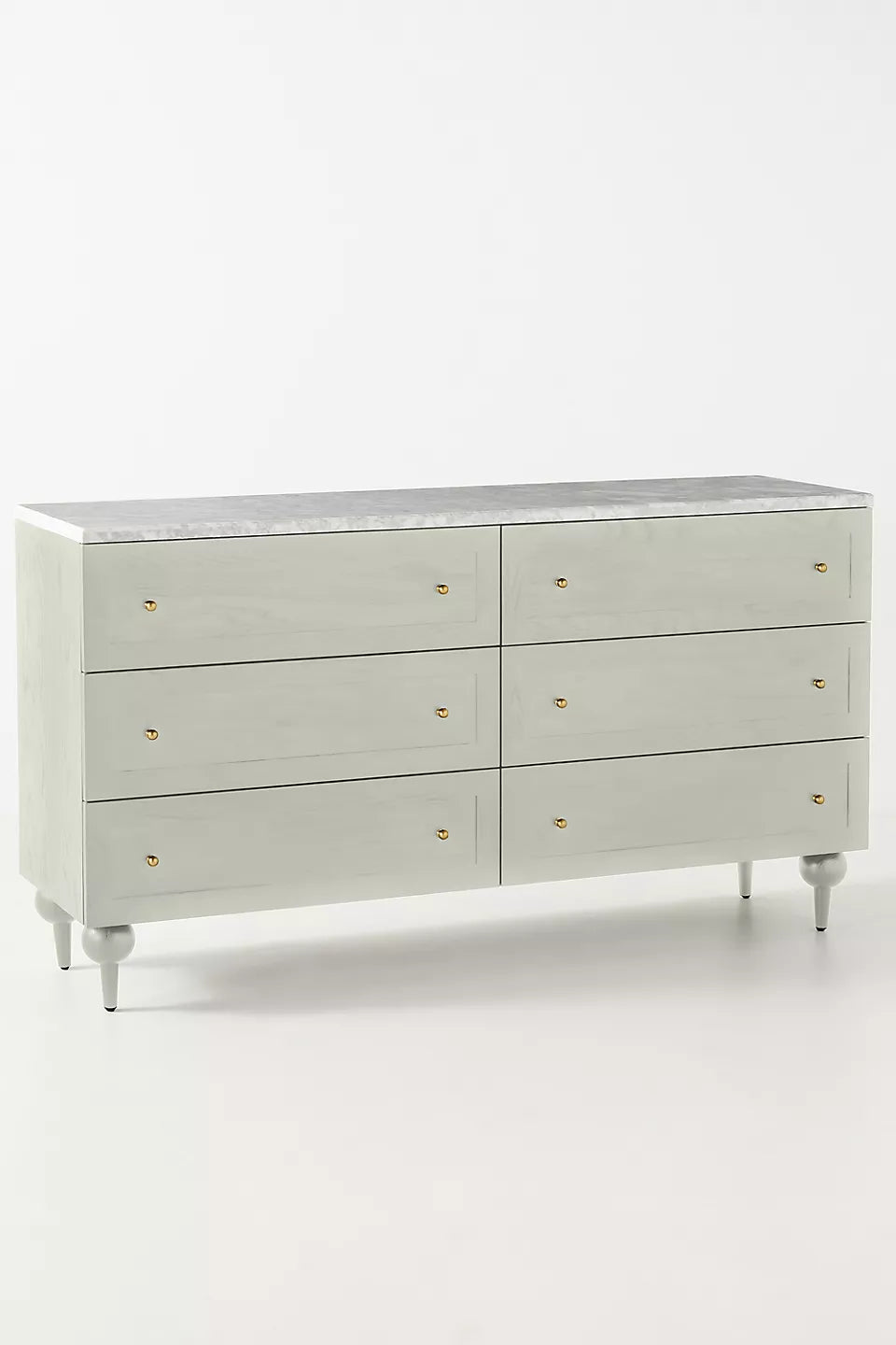 The Fern Marble Top Six-Drawer Dresser Sage