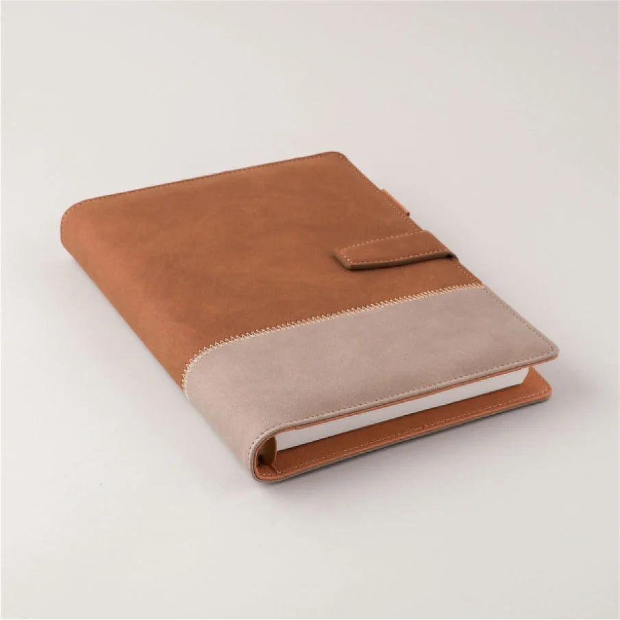 Dual-Tone Leatherite Cover Notebook with Strap Closure