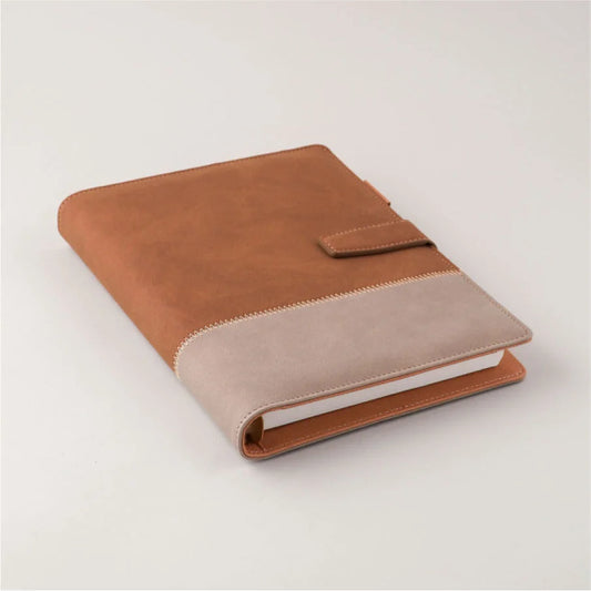 Dual-Tone Leatherite Cover Notebook with Strap Closure