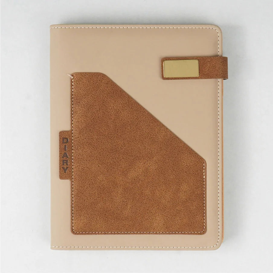 Dual-Tone Leatherite Cover Notebook with Front Pocket and Magnetic Closure
