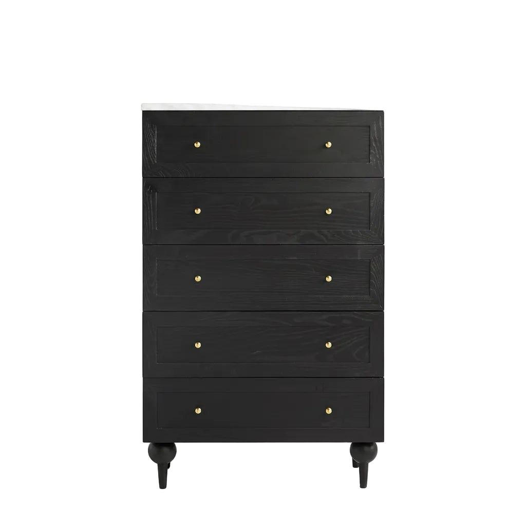 The Fern Marble Top Five-Drawer Dresser Black