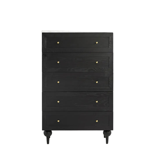 The Fern Marble Top Five-Drawer Dresser Black