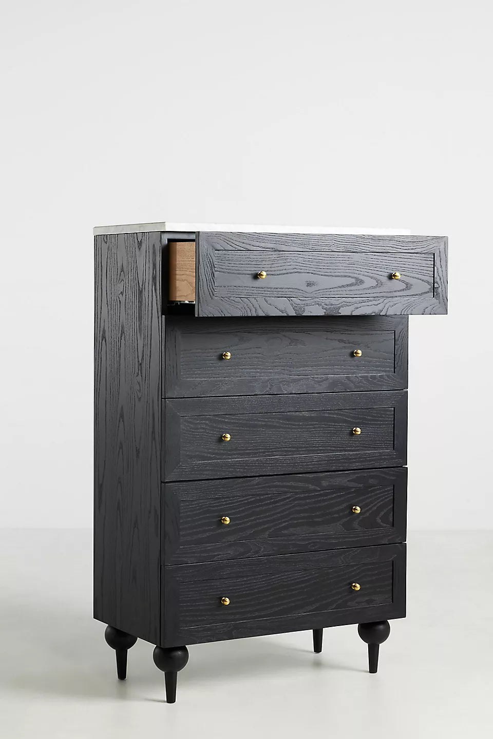 The Fern Marble Top Five-Drawer Dresser Black
