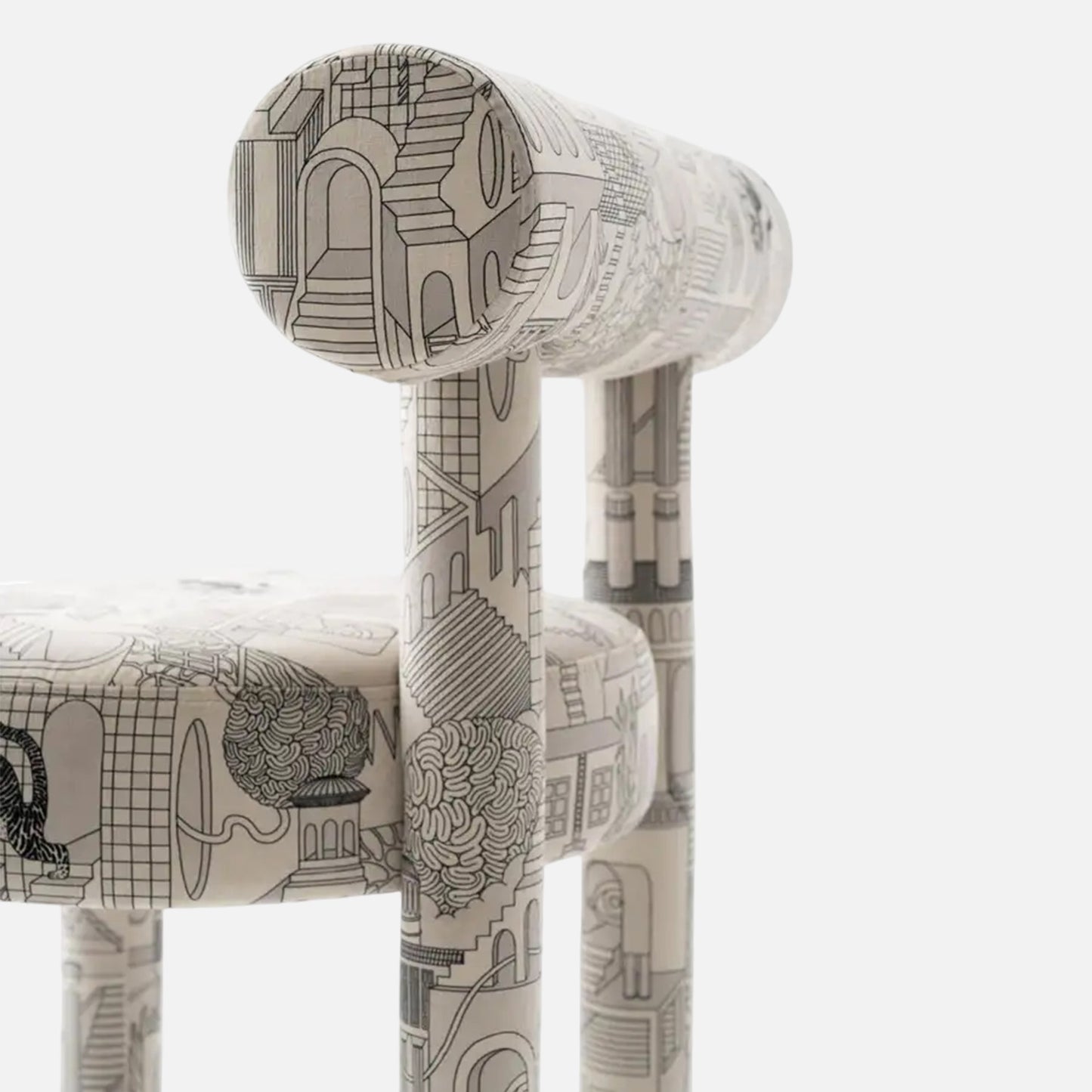 Moenvra Printed Ash Grey Pattern Velvet Dining Chair