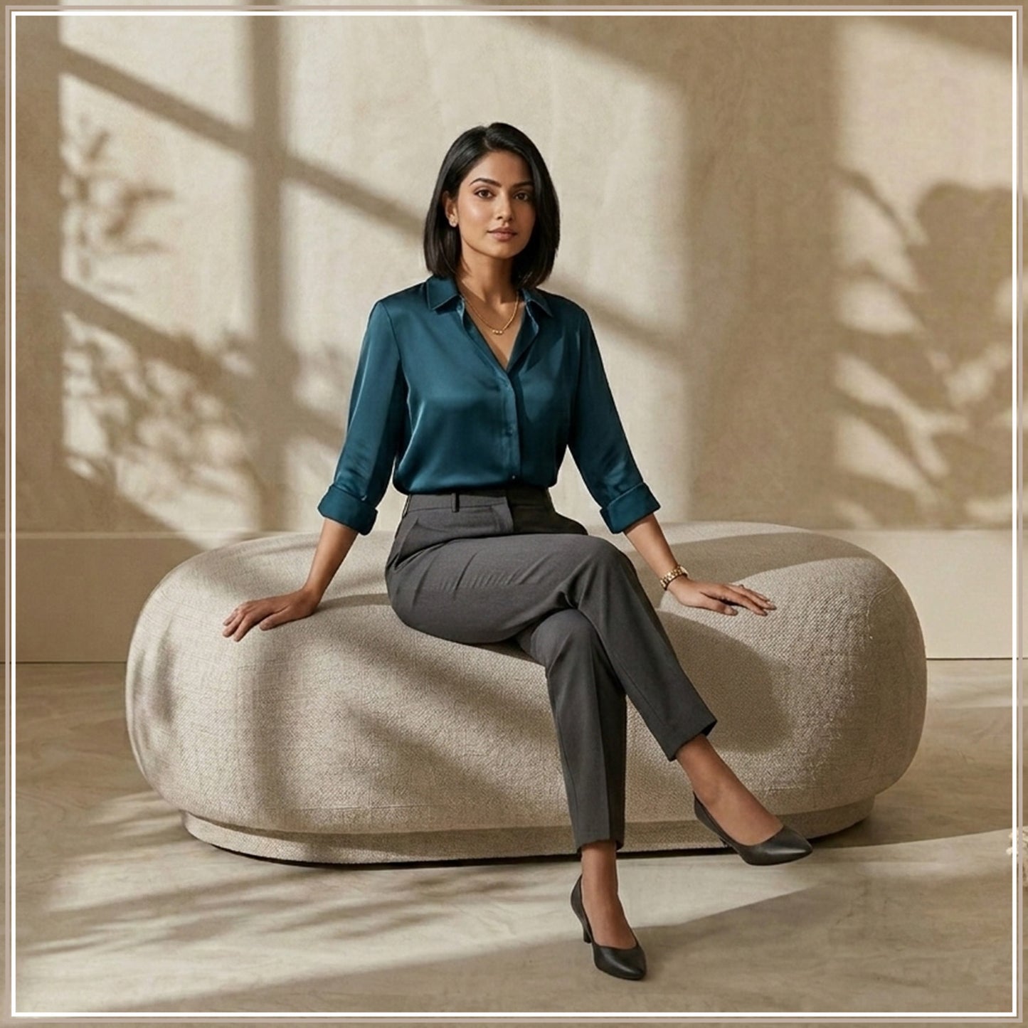 EliteElegance Suede Ottoman Bench Beige