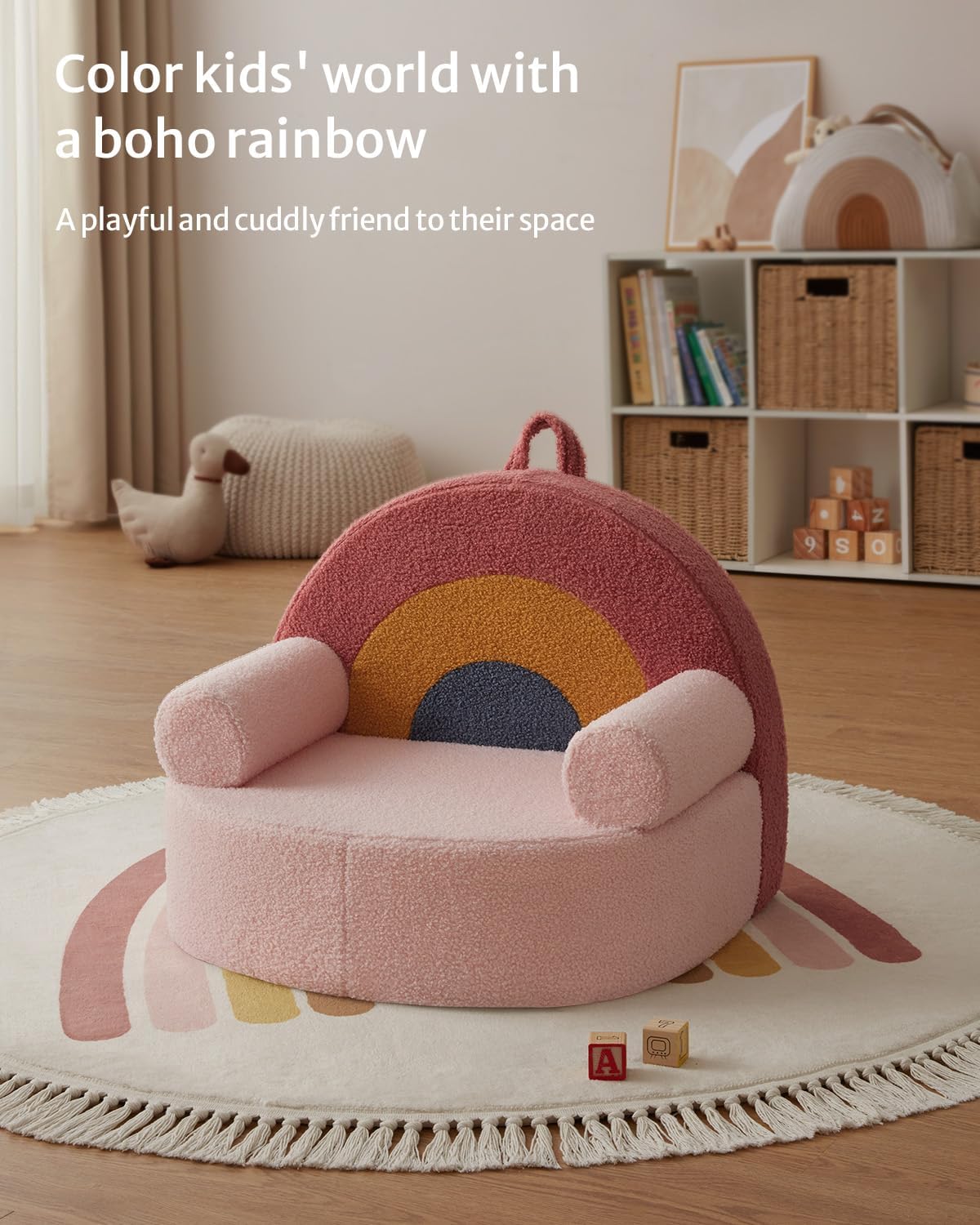Blush Pink RainbowNest Kids Sofa ChairCrystal Velvet