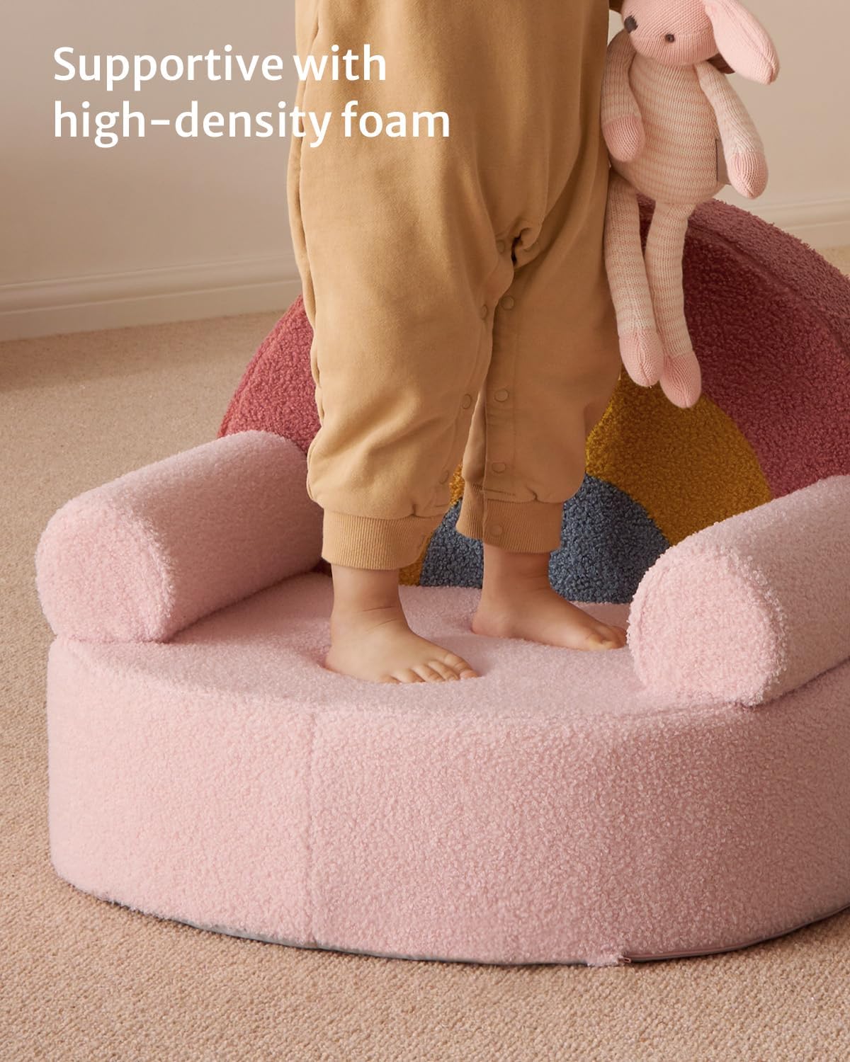Blush Pink RainbowNest Kids Sofa ChairCrystal Velvet