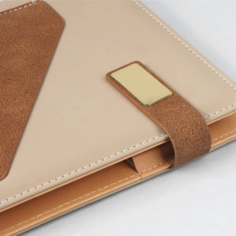 Dual-Tone Leatherite Cover Notebook with Front Pocket and Magnetic Closure
