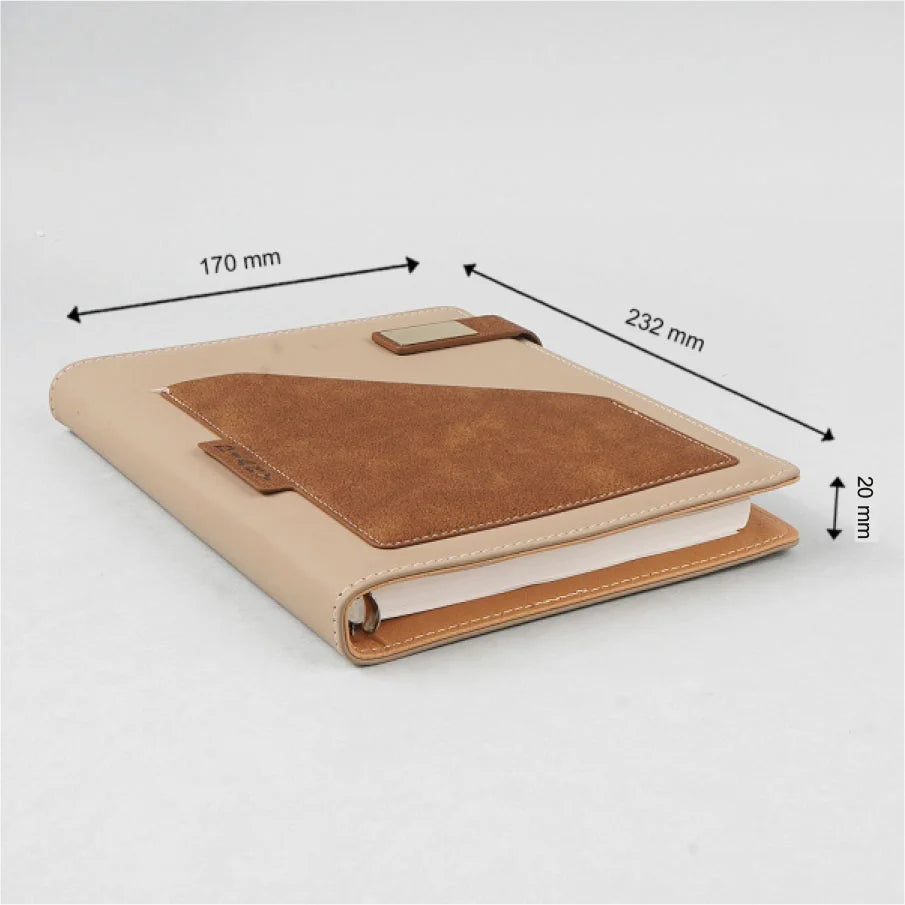 Dual-Tone Leatherite Cover Notebook with Front Pocket and Magnetic Closure