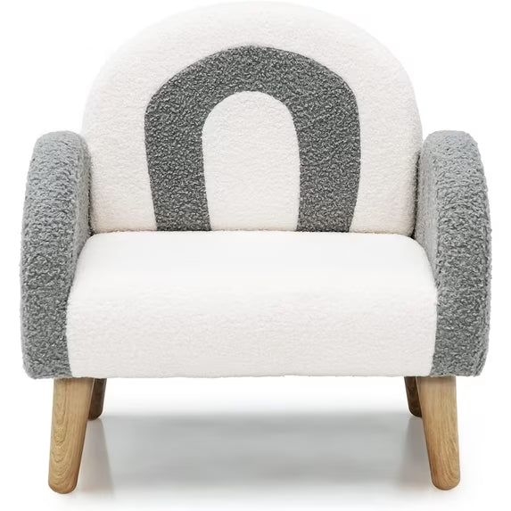 Grey & White CloudArch Kids Armchair with Wooden LegsPlush Fabric