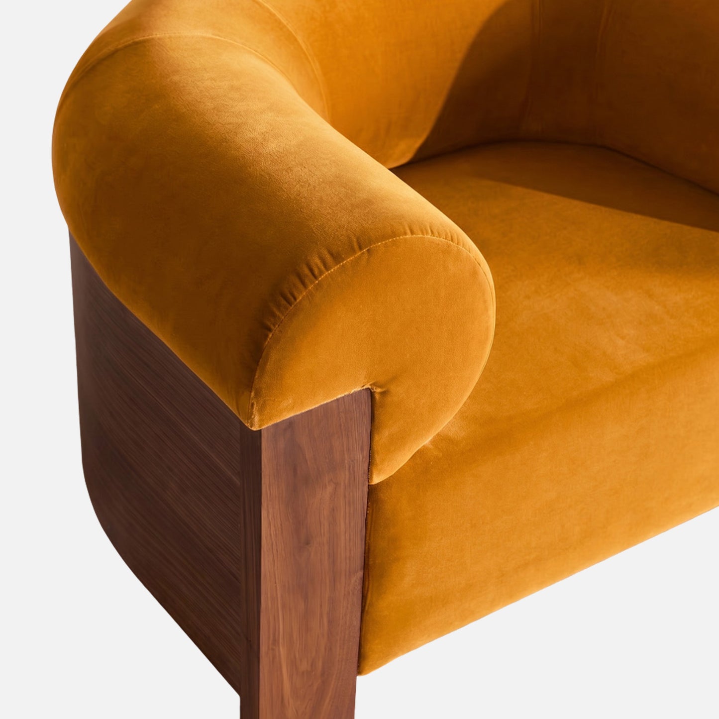 Treevino Wooden Arm Amber Brown Velvet Lounge Chair