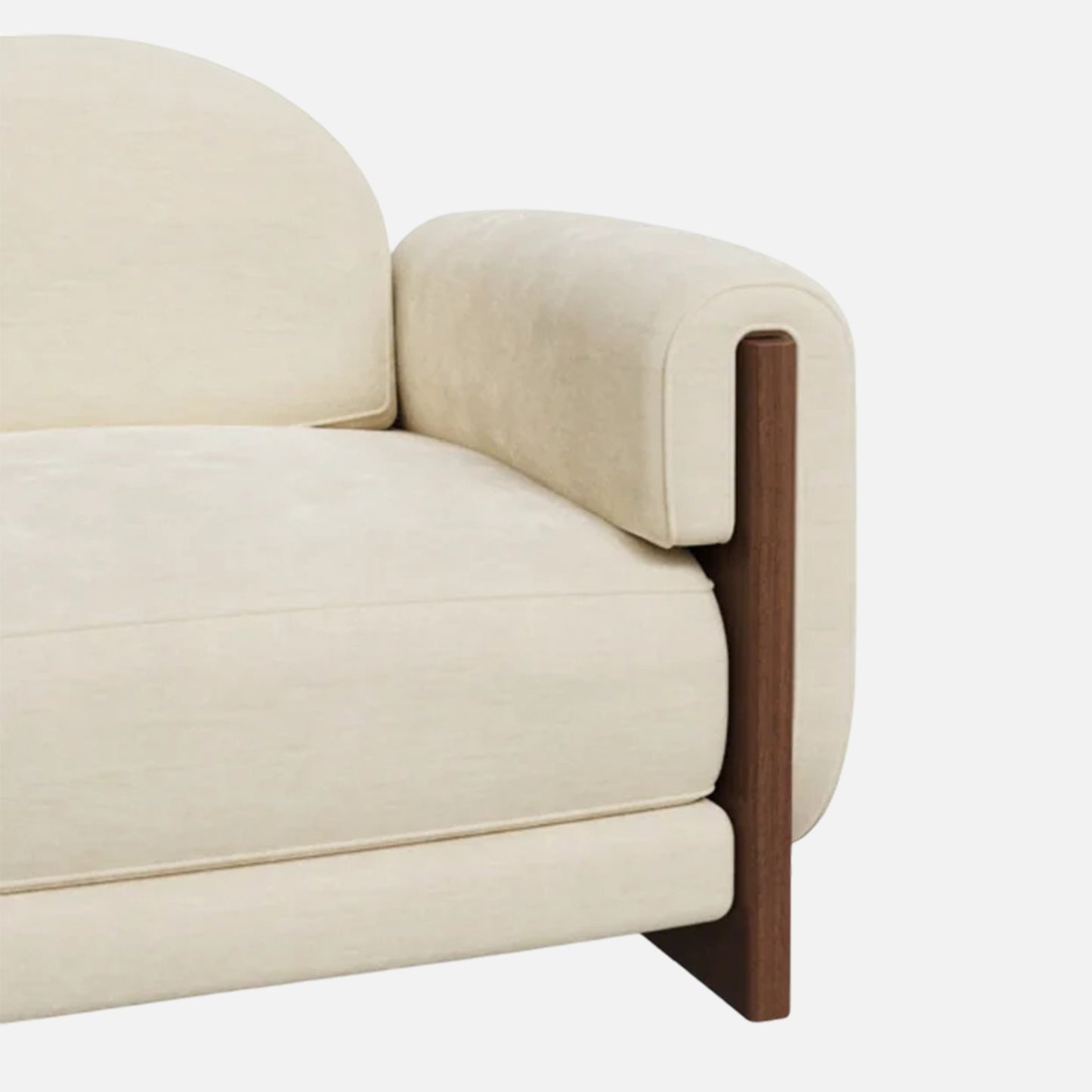 Breavion Classic Wood Arm Cream Velvet Lounge Chair