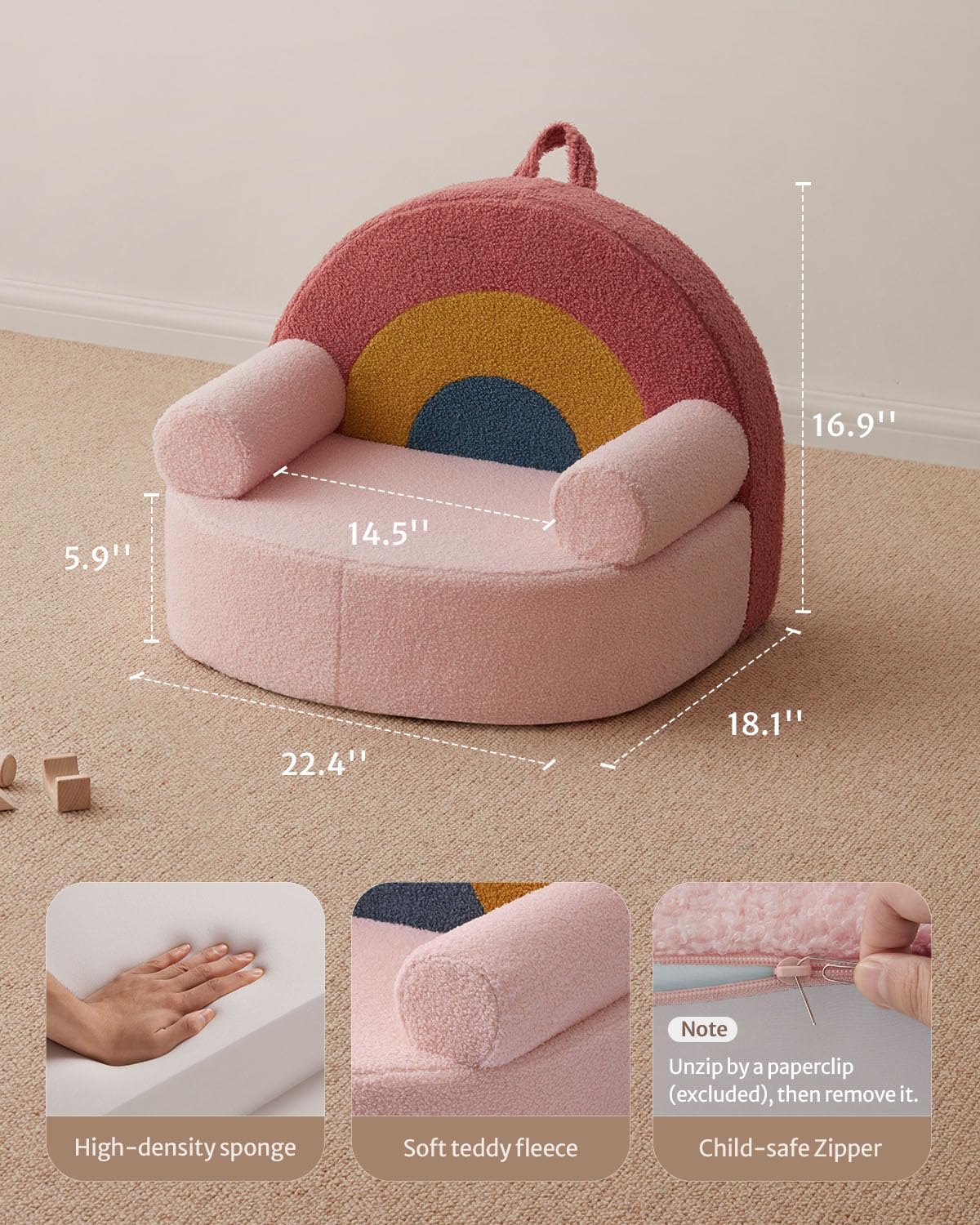 Blush Pink RainbowNest Kids Sofa ChairCrystal Velvet