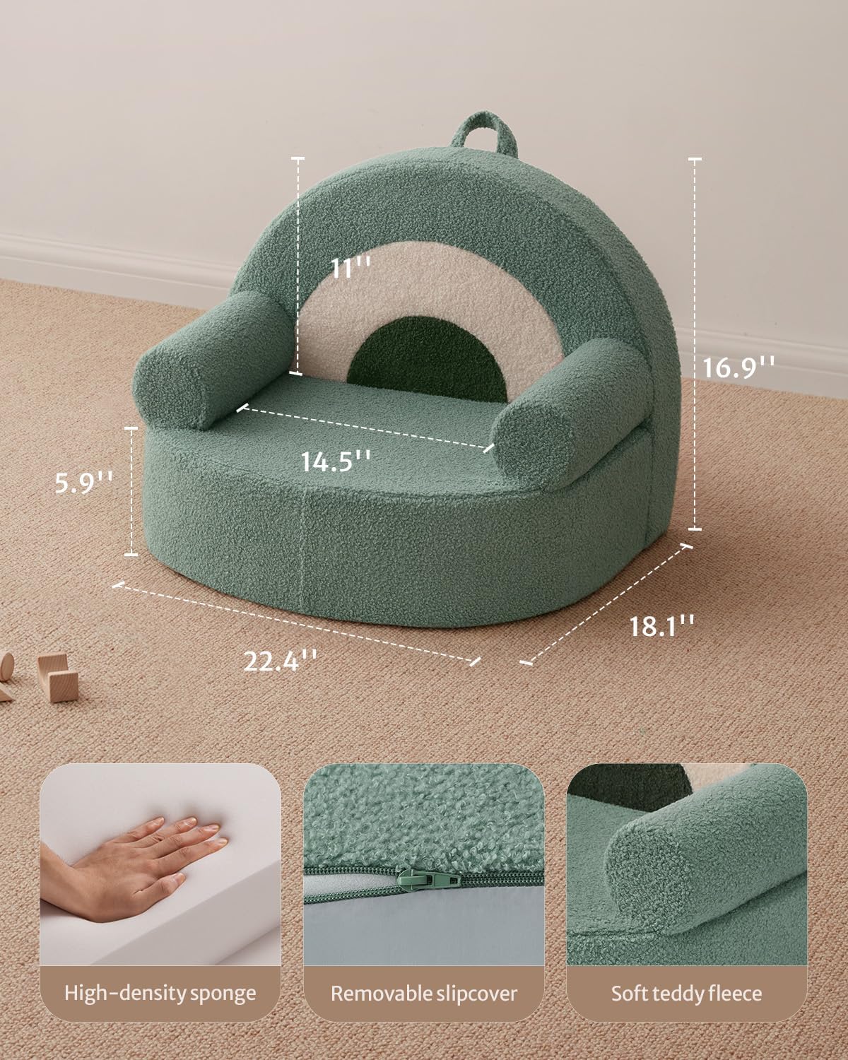 Sage Green RainbowNest Kids Sofa ChairCrystal Velvet