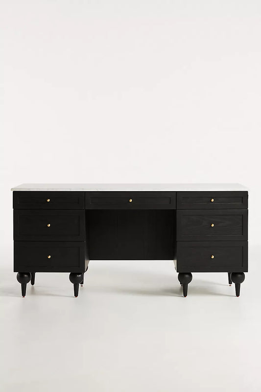 Fern Marble Top Executive Desk Black