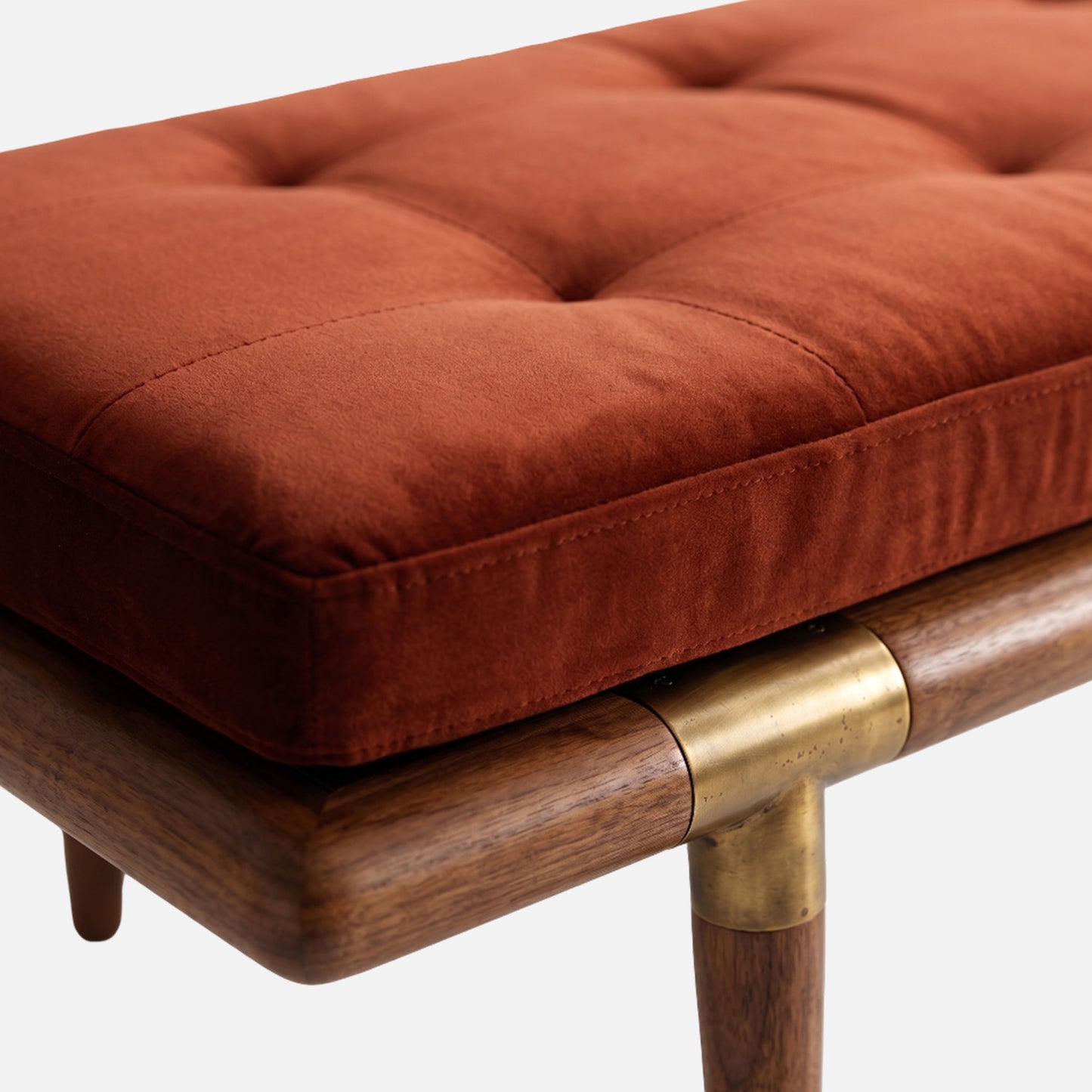 Aurelio Tufted Caramel Brown velvet Bench