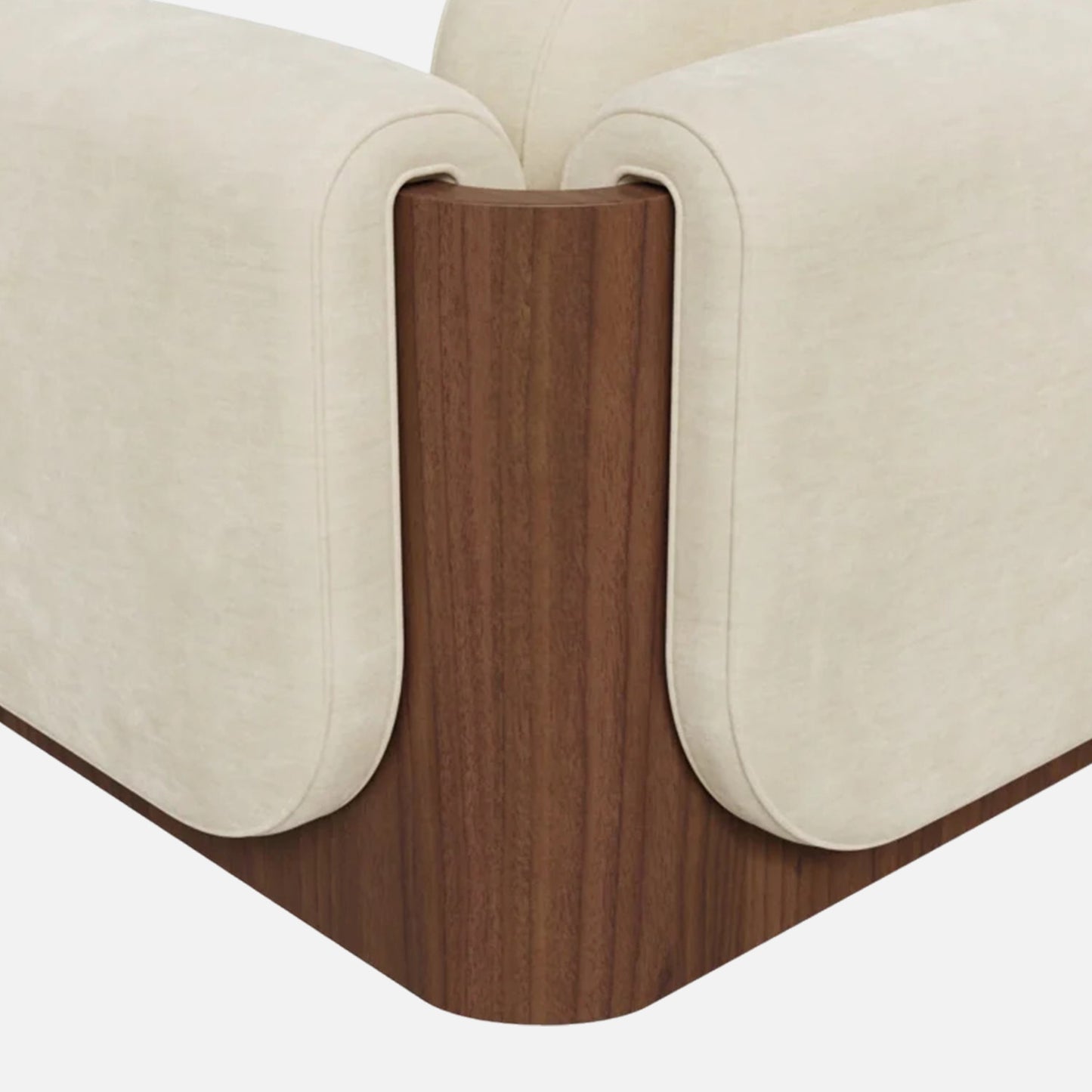 Breavion Classic Wood Arm Cream Velvet Lounge Chair